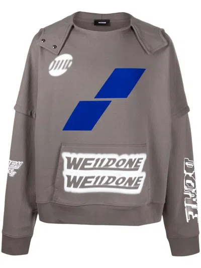 We11 Done Logo-print Cotton Jumper In Grey