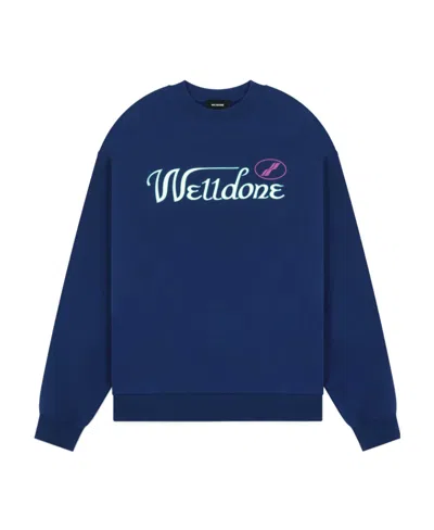 We11 Done Logo-print Cotton Sweatshirt In Blue
