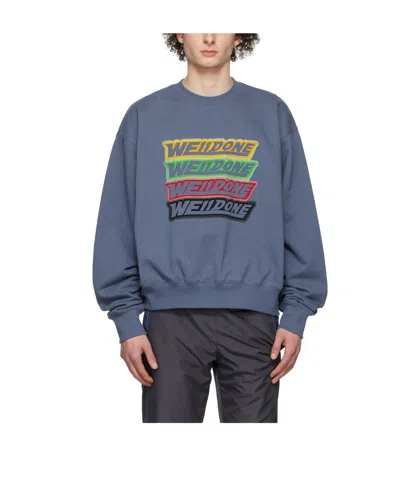 We11 Done Logo-print Cotton Sweatshirt In Blue