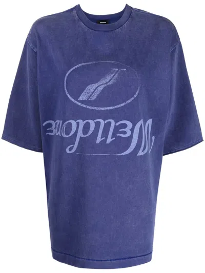 We11 Done Logo-print Cotton T-shirt In Blue