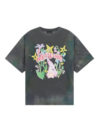 We11 Done Logo-print Floral T-shirt In Gray