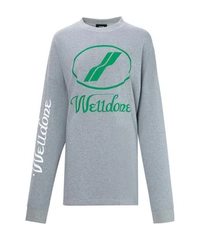 We11 Done Logo-print Long-sleeve T-shirt In Gray