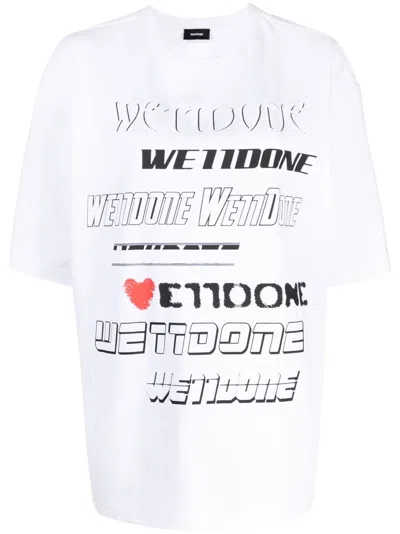 We11 Done Logo Print Crewneck Cotton T-shirt In White
