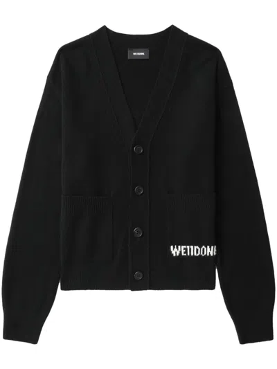 We11 Done Logo-print V-neck Jumper In Black