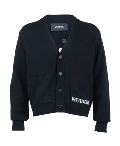 We11 Done Logo-print V-neck Jumper In Black
