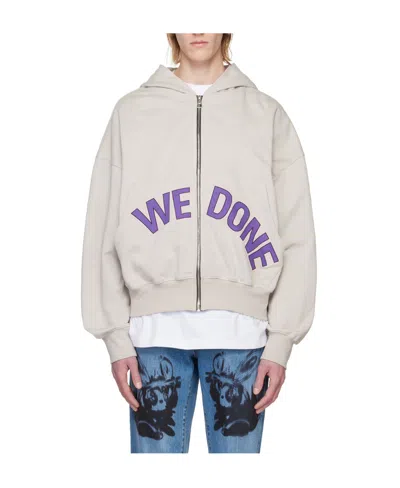 We11 Done Logo-print Zip-up Hoodie In White