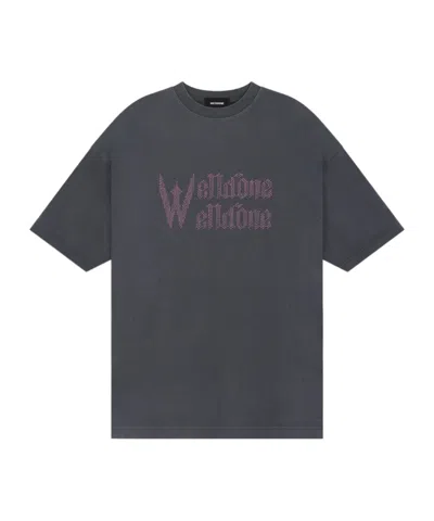 We11 Done Logo-rhinestone Cotton T-shirt In Black
