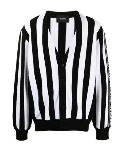 We11 Done Logo-sleeve Cardigan In Black
