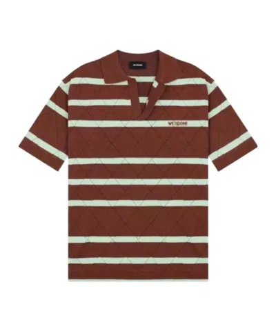 We11 Done Logo Striped Polo Shirt In Brown