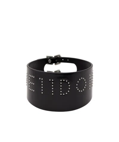 We11 Done Logo-studded Leather Choker In Black