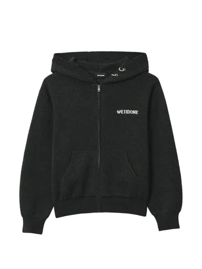 We11 Done Logo-embroidered Knit Hoodie In Gray