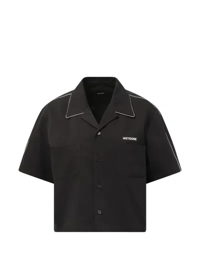 We11 Done Logo-embroidered Piping-detail Shirt In Black