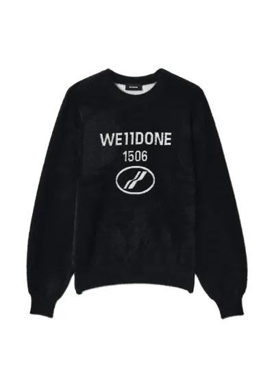 We11 Done Logo-intarsia Fuzzy-knit Sweater In Black