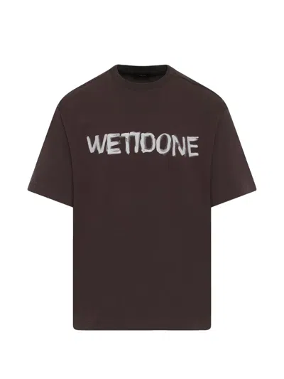 We11 Done Logo Painted T-shirt In Brown