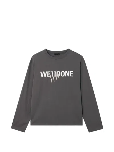 We11 Done Logo-print Distressed T-shirt In Gray