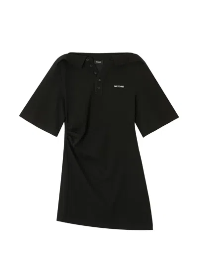 We11 Done Logo-print Ruched-detail Mini Dress In Black