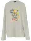 We11 Done Long-sleeved Cotton Sweater With Teddy Bear Print In Gray