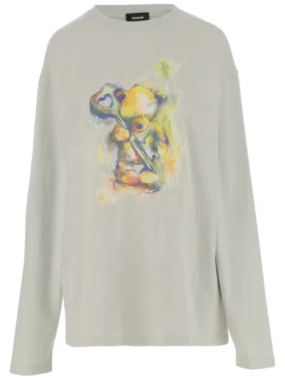 WE11 DONE WE11 DONE LONG-SLEEVED COTTON SWEATER WITH TEDDY BEAR PRINT