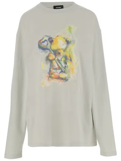 WE11 DONE LONG-SLEEVED COTTON SWEATER WITH TEDDY BEAR PRINT