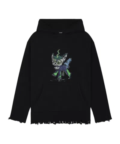 We11 Done Long-sleeved Hooded Sweatshirt In Black