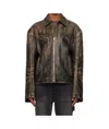 We11 Done Brown Vintage Effect Leather Biker Jacket In Black