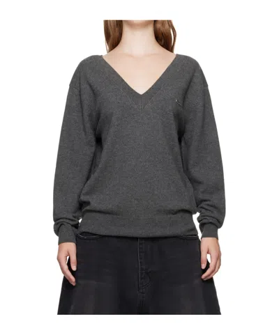We11 Done Long-sleeved V-neck Sweater In Black