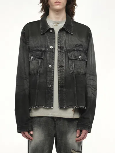 We11 Done Men's Dark-spray Detail Denim Jacket In Black
