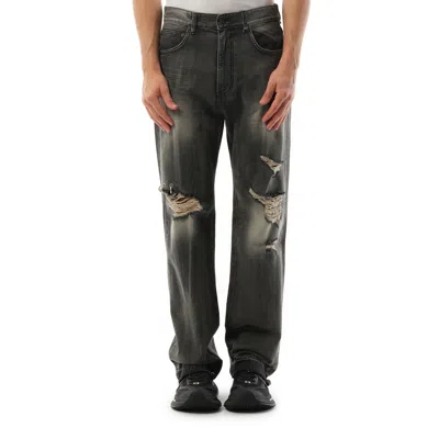 We11 Done Men's Distressed Denim Trousers In Black