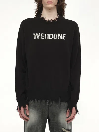 We11 Done Men's Grunge Rhinestone Logo Sweater In Black