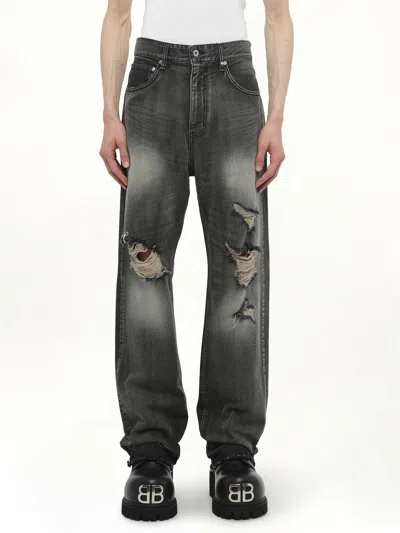 WE11 DONE MEN'S RIPPED DENIM TROUSER