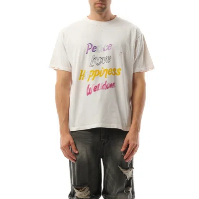 We11 Done Men's White Lettering Print Distressed T-shirt