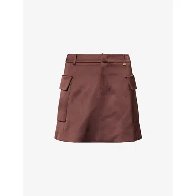 We11 Done Womens Brown Cargo Flared Woven Mini Skirt