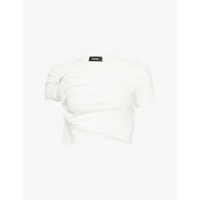 We11 Done Mens We11done Gather Cropped Cotton-blend Stretch-jersey T-shirt In White