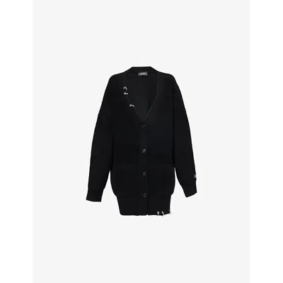 We11 Done Mens We11done Pierced Oversized Wool And Cashmere-blend Knit Cardigan In Black