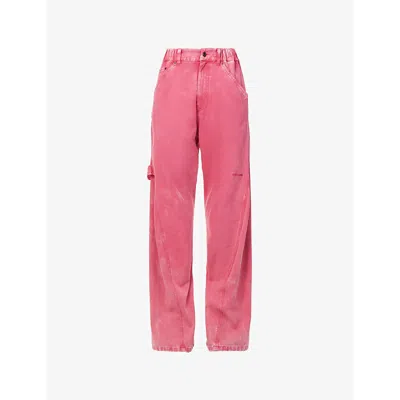 We11 Done Mens We11done Washed Relaxed-fit Straight-leg Denim Jeans In Pink