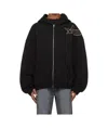 We11 Done Cotton Hoodie With Star Detail And Front Zipper In Black