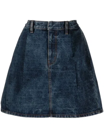 We11 Done Mid-rise Distressed Denim Skirt In 蓝色