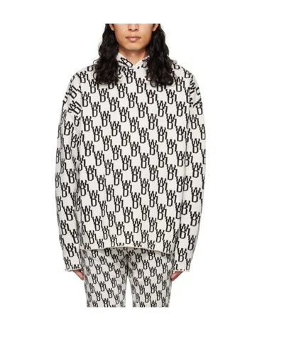 We11 Done Monogram Knitted Hoodie In White