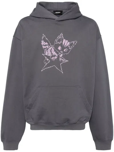 We11 Done Monster-print Cotton Hoodie In Charcoal