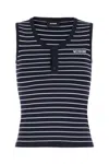 We11 Done Sleeveless Striped Button Ribbed Top In Black