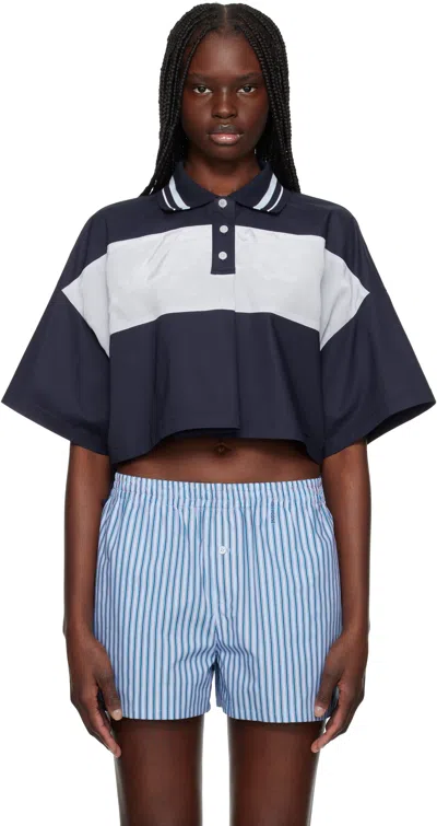 WE11 DONE NAVY & GRAY COLOR BLOCK CROPPED POLO