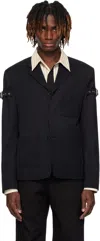 We11 Done Lapel Long-sleeved Suit Jacket In Navy