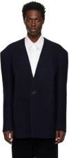 We11 Done Navy Collarless Oversized Blazer In Navy