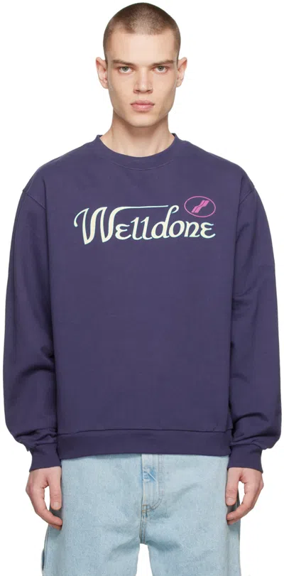 We11 Done Navy Colorful Cursive Sweatshirt