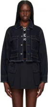 We11 Done Navy Cropped Denim Jacket In Blue