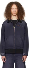 We11 Done Navy Distressed Denim Jacket In Navy