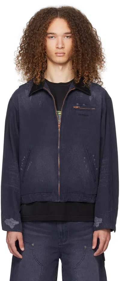 We11 Done Navy Distressed Denim Jacket