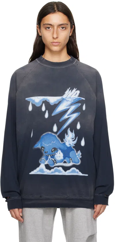 We11 Done Navy Distressed Sweatshirt