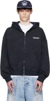 We11 Done Navy Gothic Logo Printed Hoodie In Blue