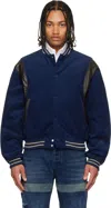 We11 Done Navy Leather Point Stadium Jacket In Blue